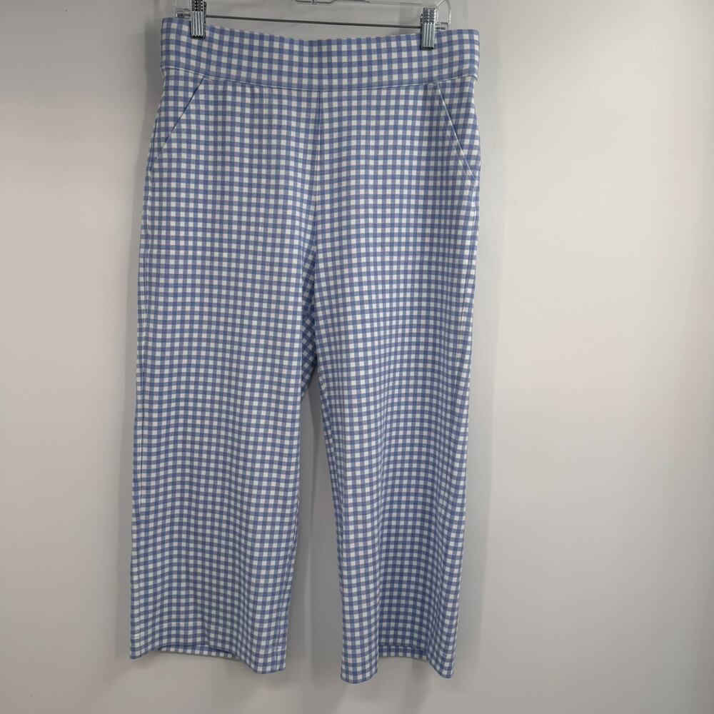 NWOT Duluth Trading NoGA Naturale Capri Pants Size M Blue White Gingham